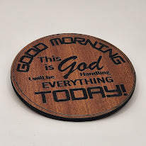 Handmade Inspirational Coaster Set- Good Morning This Is God (Laser Engraved Cedar with Corked Backing)