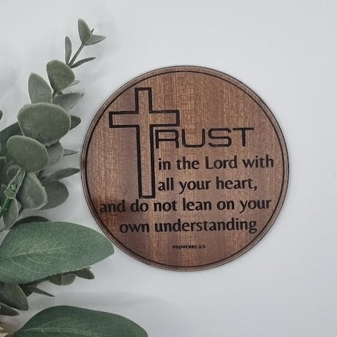 Inspirational Coaster Set - Trust in the Lord (Laser Engraved Cedar with Corked Backing)