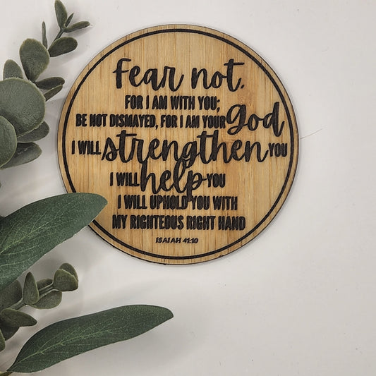 Inspirational Coaster Set - Fear Not for I am with You (Laser Engraved Bamboo with Corked Backing)