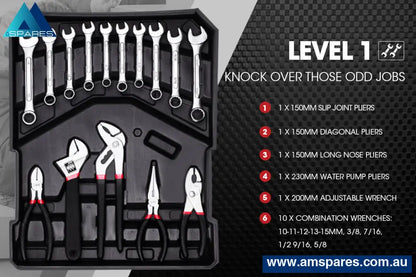 Bullet 925Pc Tool Box On Wheels Kit Trolley Mobile Handle Toolbox Set Storage Tools >