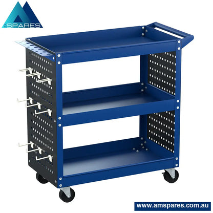 Giantz 3 - Tier Tool Cart Storage Trolley Workshop Garage Pegboard Hooks Blue Tools >