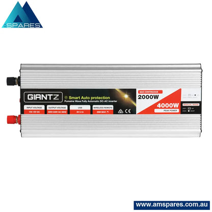 Giantz Power Inverter 2000W Or 4000W Pure Sine Wave 12V - 240V Camping Boat Caravan Auto