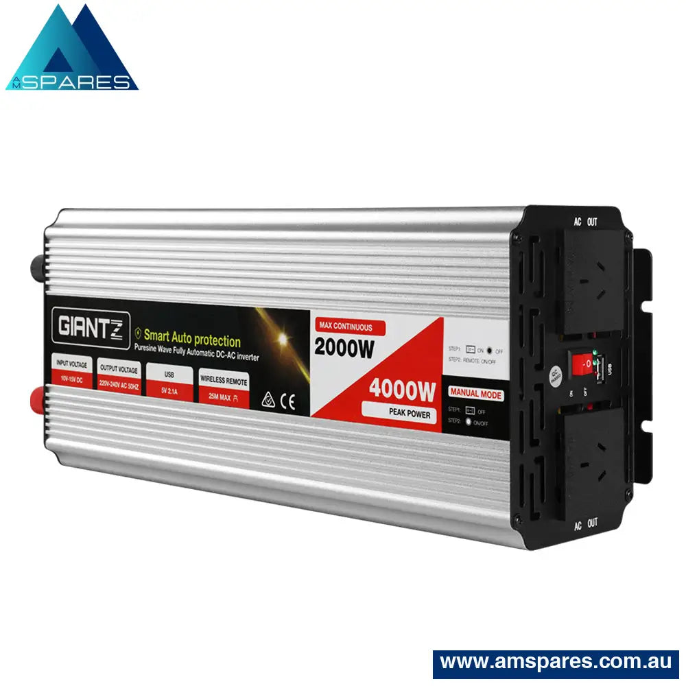 Giantz Power Inverter 2000W Or 4000W Pure Sine Wave 12V - 240V Camping Boat Caravan Auto