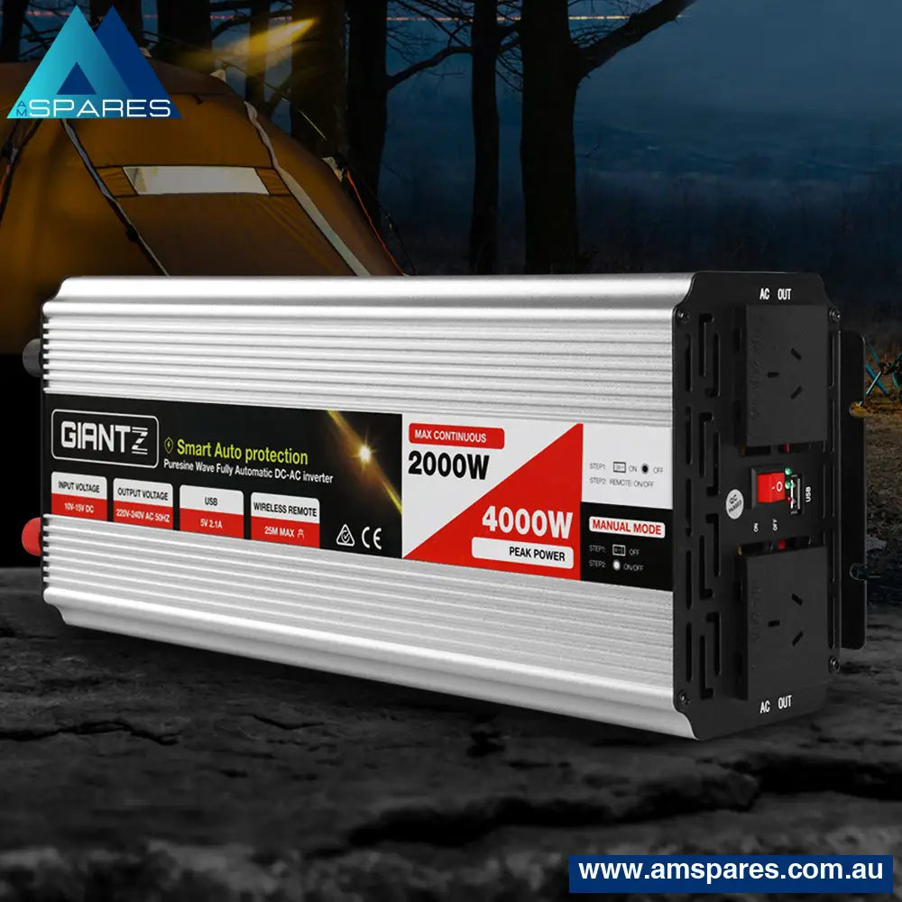 Giantz Power Inverter 2000W Or 4000W Pure Sine Wave 12V - 240V Camping Boat Caravan Auto