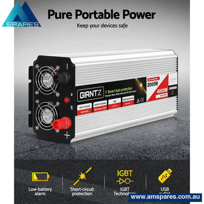 Giantz Power Inverter 2000W Or 4000W Pure Sine Wave 12V - 240V Camping Boat Caravan Auto