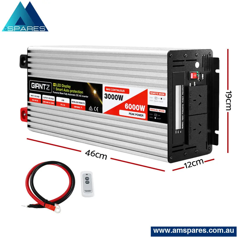 Giantz Power Inverter 3000W Or 6000W Pure Sine Wave 12V - 240V Camping Boat Caravan Auto