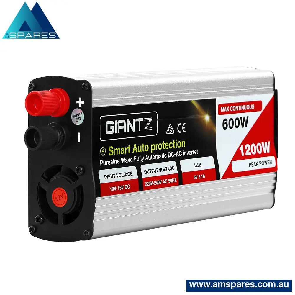 Giantz Power Inverter 600W/1200W 12V To 240V Pure Sine Wave Camping Car Boat Auto Accessories >