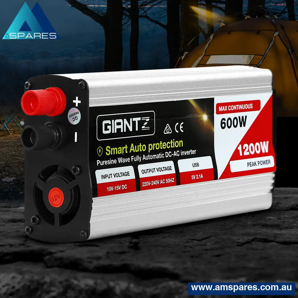 Giantz Power Inverter 600W/1200W 12V To 240V Pure Sine Wave Camping Car Boat Auto Accessories >