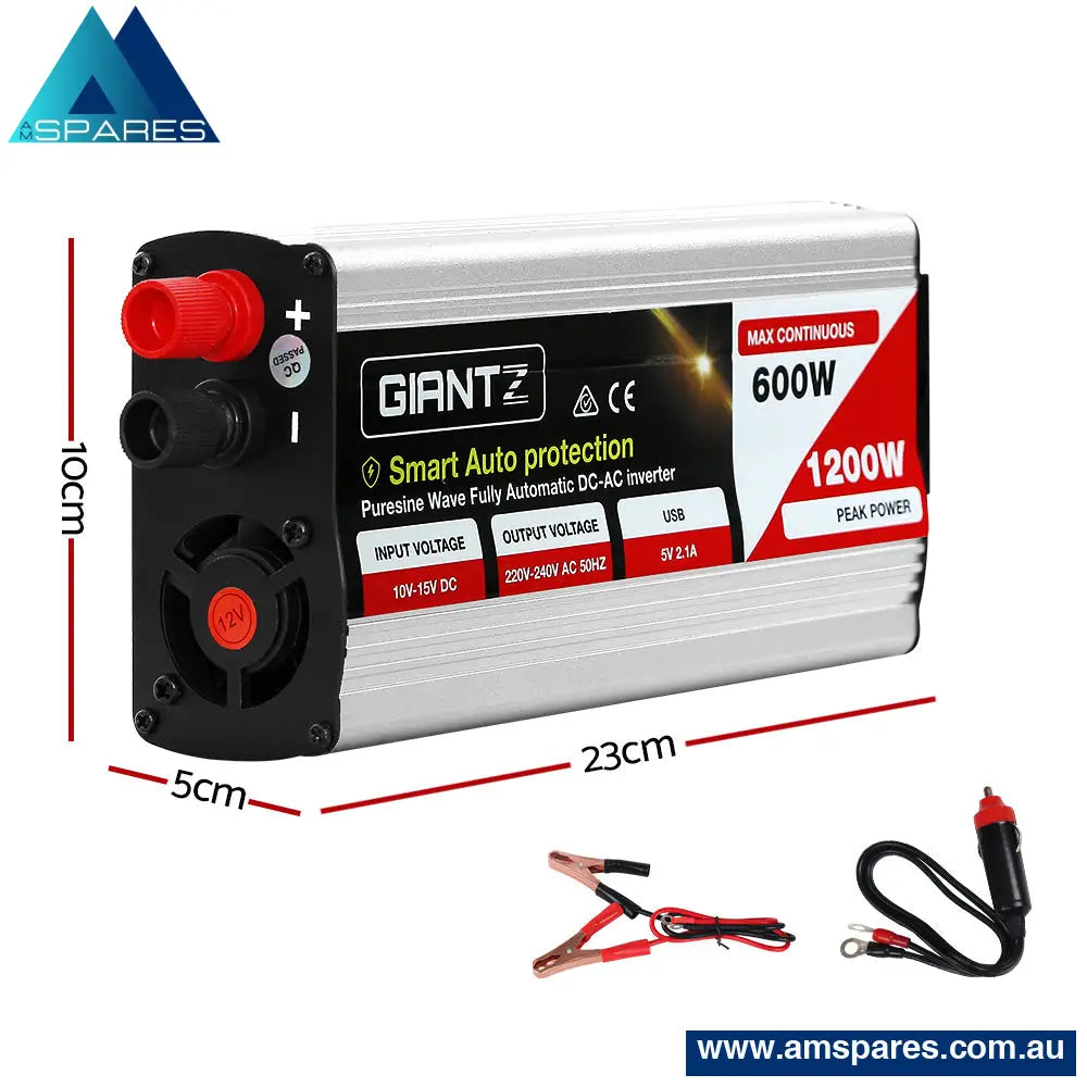 Giantz Power Inverter 600W/1200W 12V To 240V Pure Sine Wave Camping Car Boat Auto Accessories >