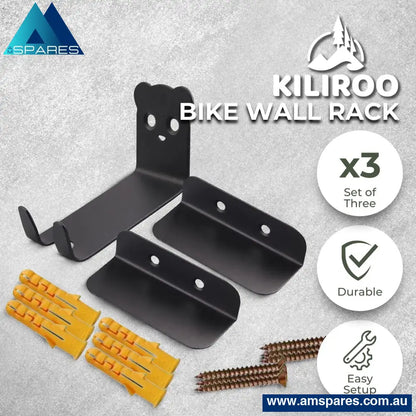 Kiliroo 3 Pack Of Bicycle Storage Wall Mount Rack (Black) Kr-Bs-100-Ly Auto Accessories > Others