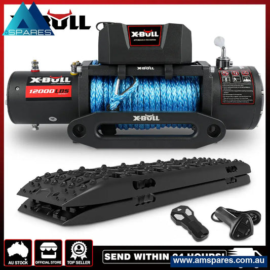 X - Bull 12000Lb Electric Winch 12V Synthetic Rope 4Wd With Recovery Tracks Gen3.0 Black Auto