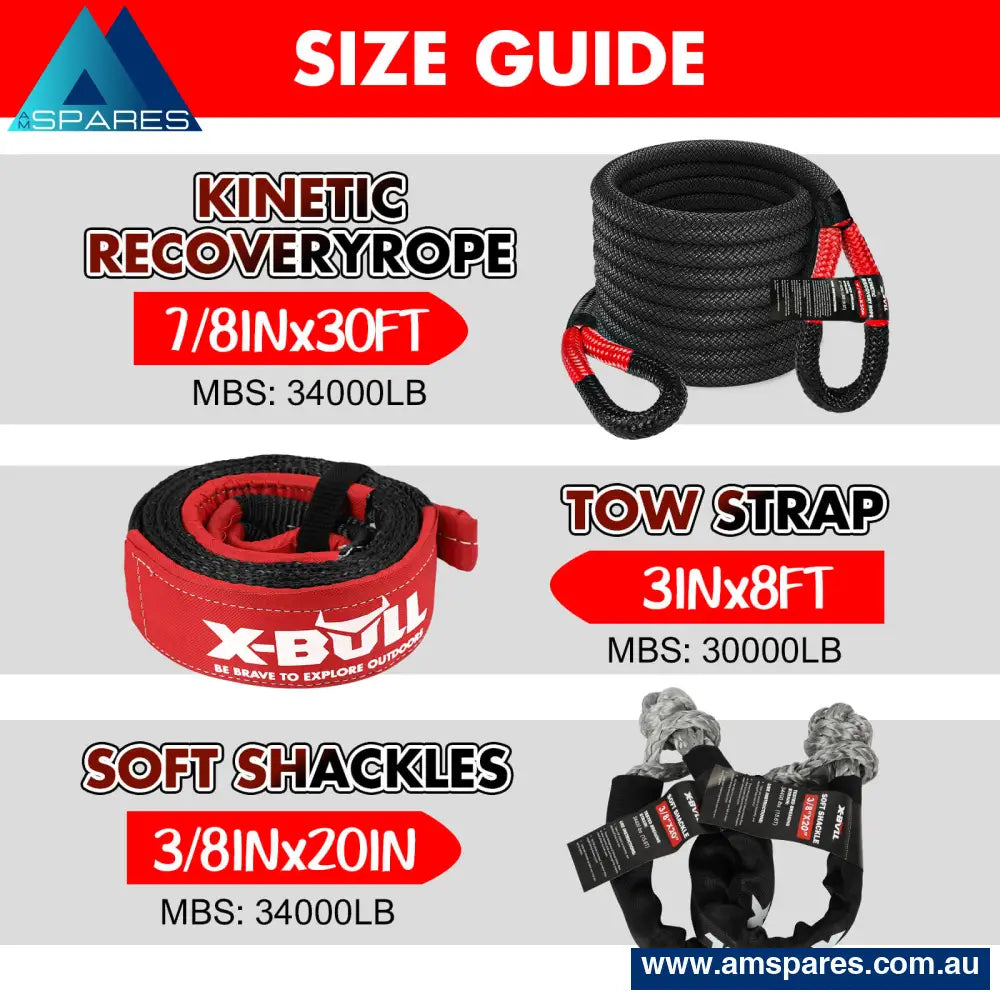 X-Bull Recovery Kit Kinetic Rope With Hitch Receiver 5T Auto Accessories > 4Wd &